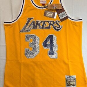 Shaquille O’Neal Mitchell & Ness Gold Lakers Jersey with Purple Accents- New